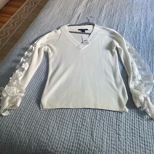 White French Connection Sweater with Floral Sleeves